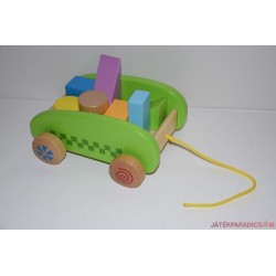 Hape Mini Block and Roll fa építőkockás húzós kocsi